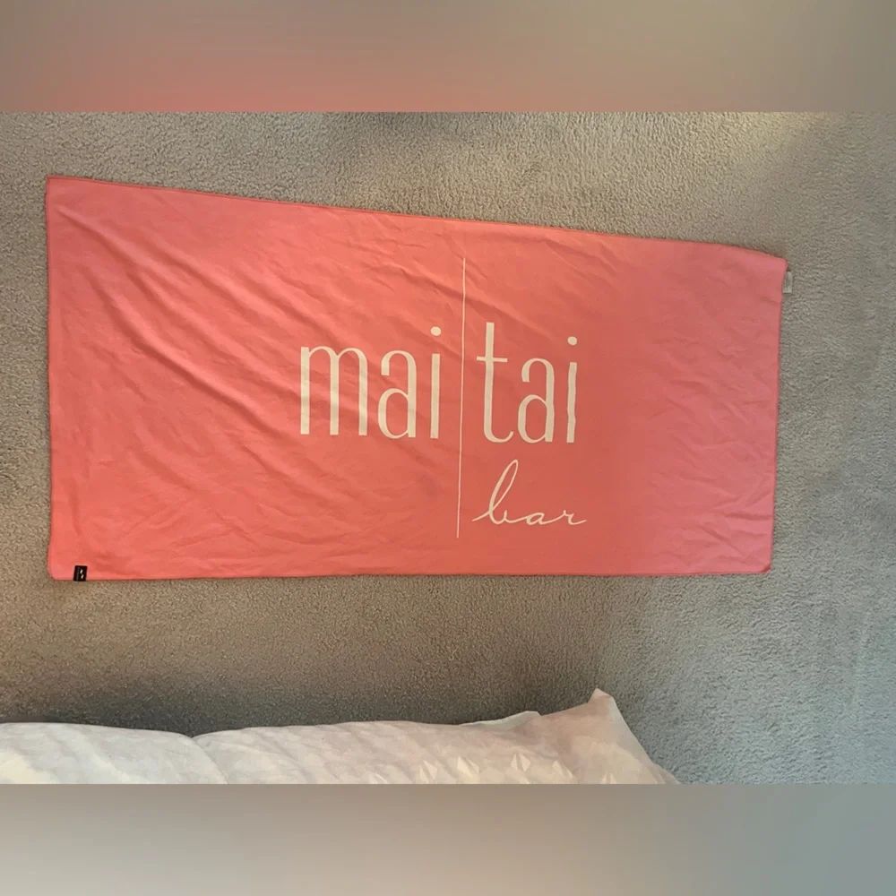 Pink and White Towel with Logo Print